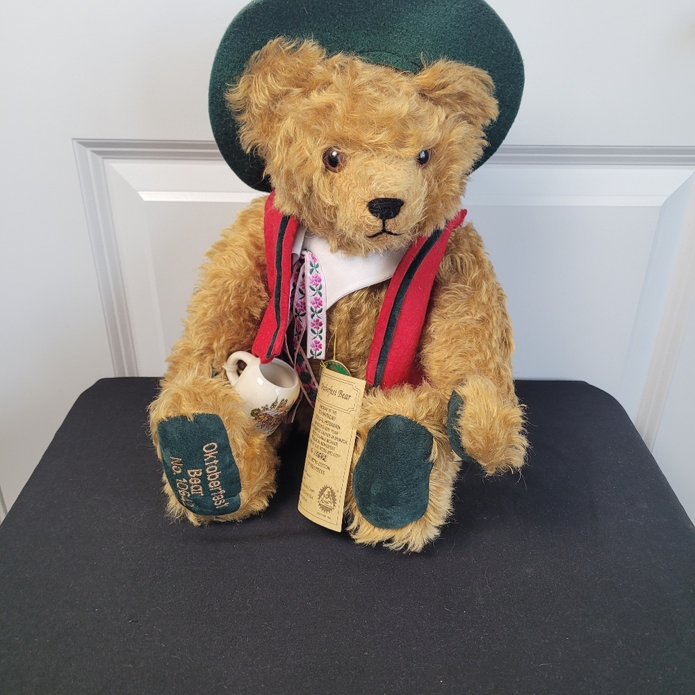 Hermann Oktoberfest Bear 75th Birthday Stuffed Jointed Musical 10604 Mohair